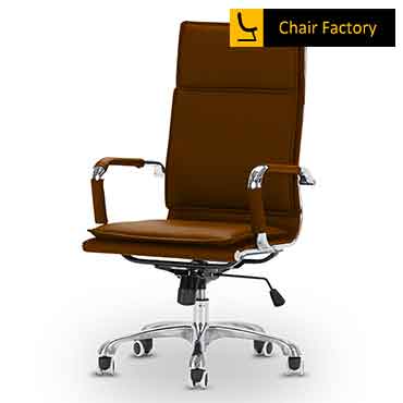 James Double Cushion Brown High Back Leather Chair 