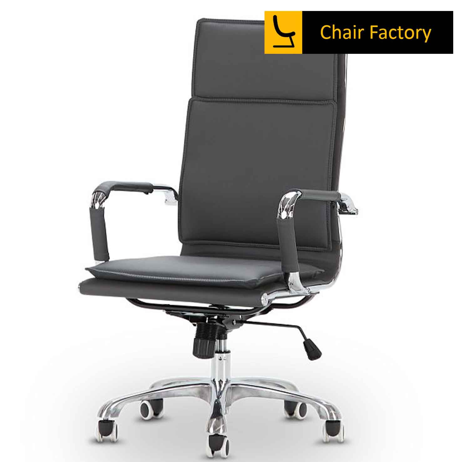 James Double Cushion Grey High Back Leather Chair 