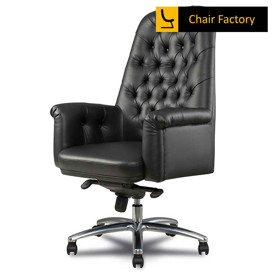Senator High Back 100% Black Genuine Leather Chair