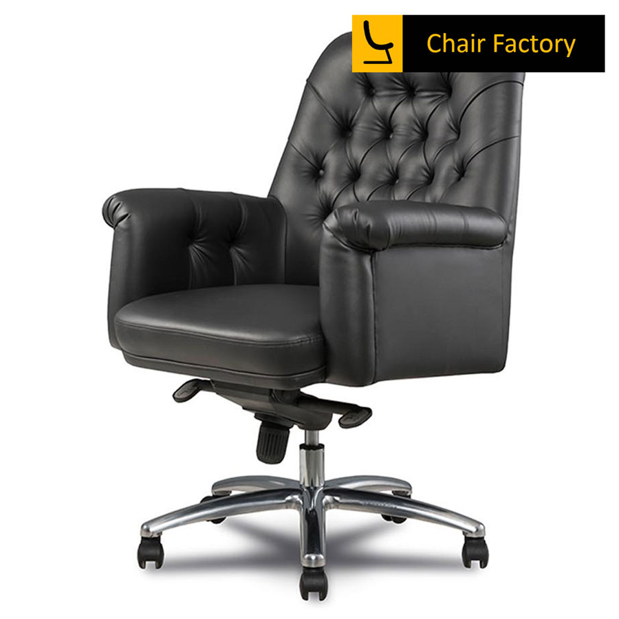 Senator Mid Back 100% Black Genuine Leather Chair