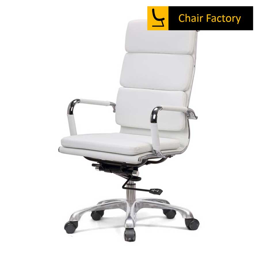 James Soft Pad White High Back 100% Genuine Leather Chair 