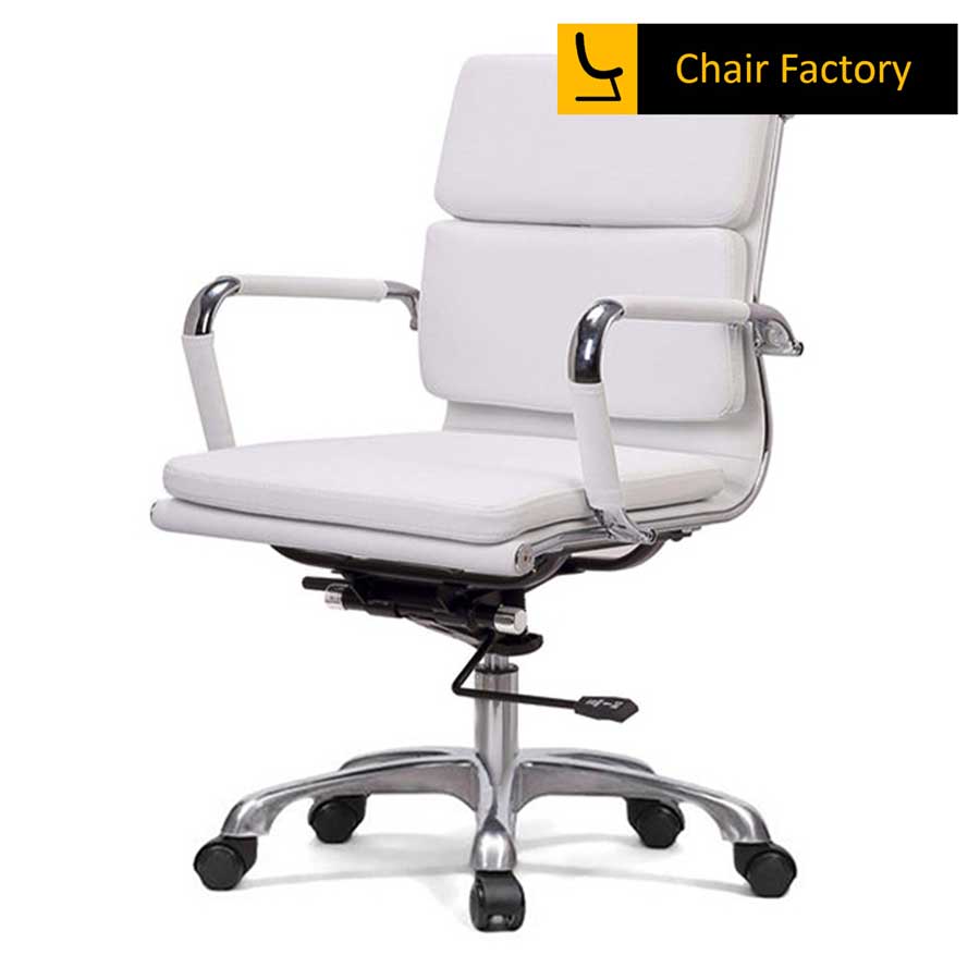 James Soft Pad White Mid Back 100% Genuine Leather Chair