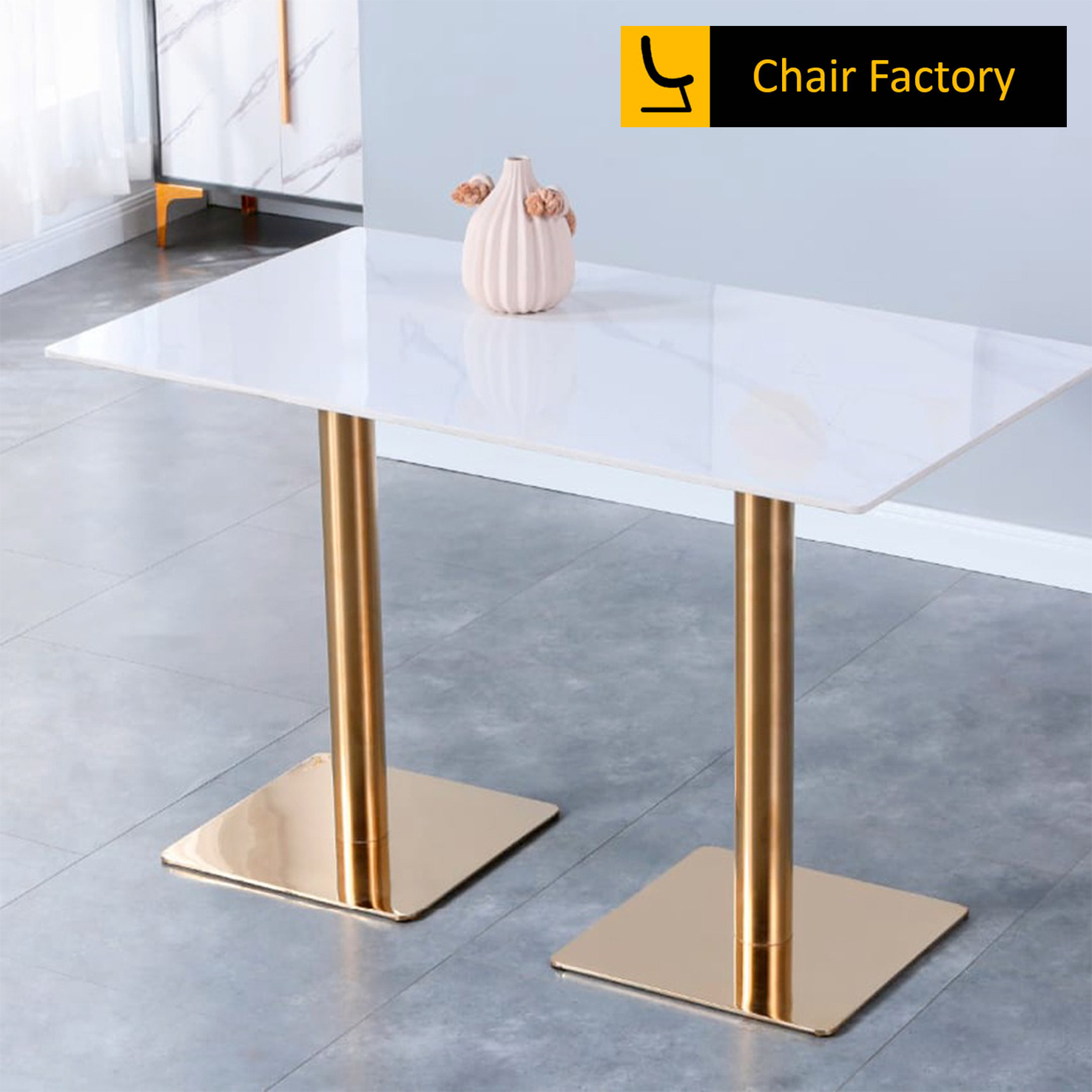 ORRA white and Gold Rectangular Cafe Table
