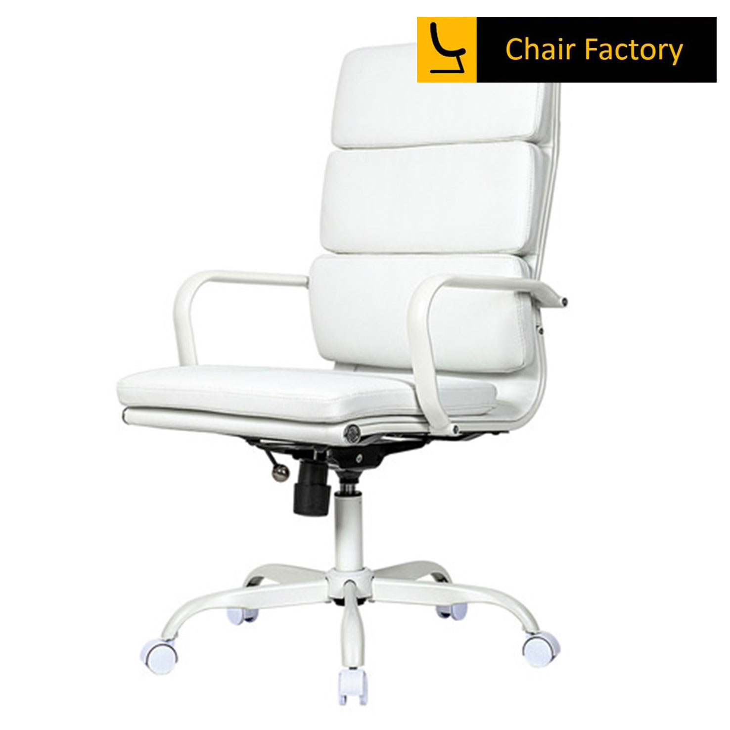 James Soft Pad High Back conference room black Leather Chair with white frame
