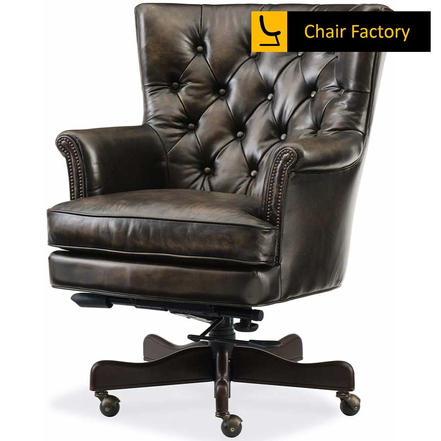 Vermandos Mid-Century Genuine Leather Desk Chair